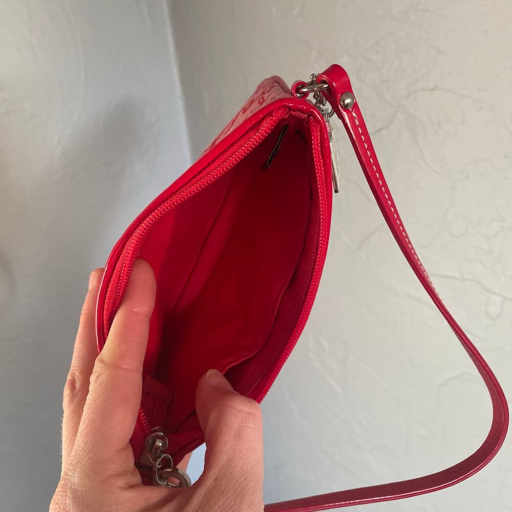 RARE Red Pink Coach Limited Edition Perfume Print Wristlet Bag Sateen Vintage - Picture 4 of 8